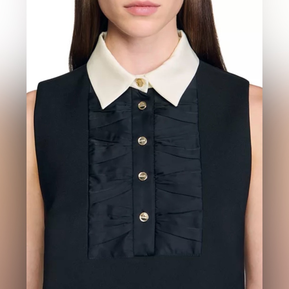 Sandro Black Top with White Collar